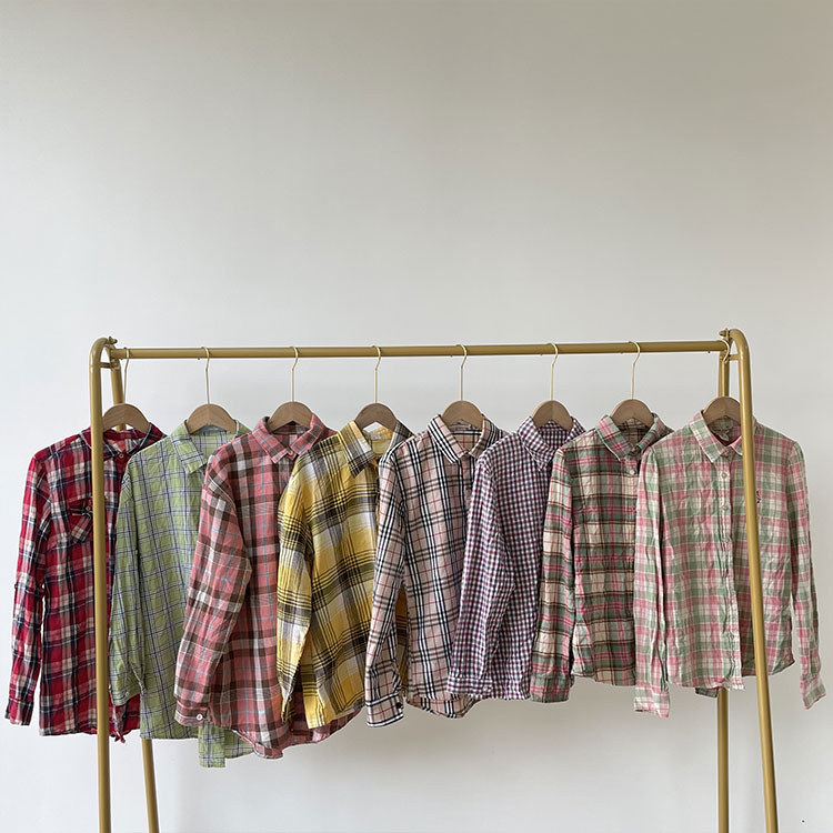 Chemise à manches longues à carreaux pour dames d'occasion